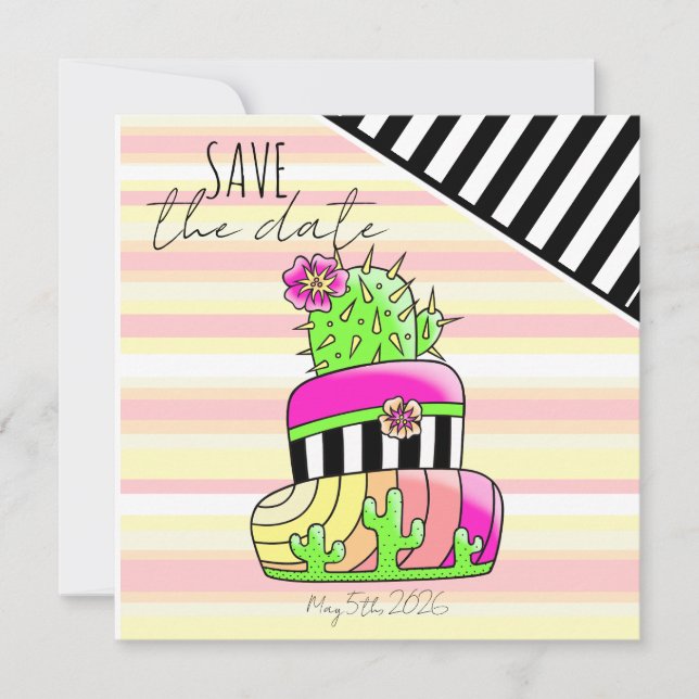 "Save the Date" Neon Cactus Invitation (Devant)