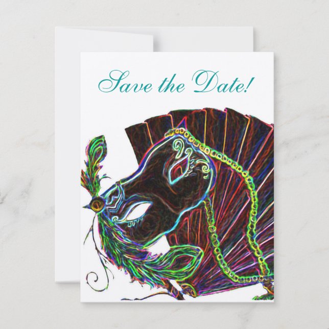 Save The Date Neon Masquerade Enregistrer la date (Devant)