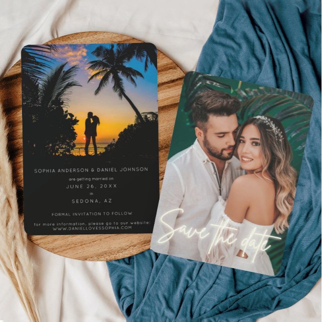 Save The Date Neon Script Photo Wedding Enregistrer La Date (Créateur téléchargé)