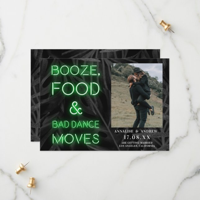 Save The Date Neon vert décontracté feuille de palme enregistrer (Devant/Arrière en situation)