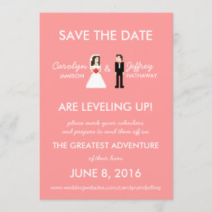 Save The Date Nerdy Pink 8-Bit Bride & Groom Enregistrer les dat