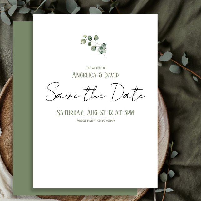 Save The Date Nettoyer le Mariage minimaliste d'eucalyptus (Créateur téléchargé)