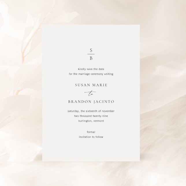 Save The Date Nettoyer noir et blanc Monogramme Mariage moderne (Créateur téléchargé)