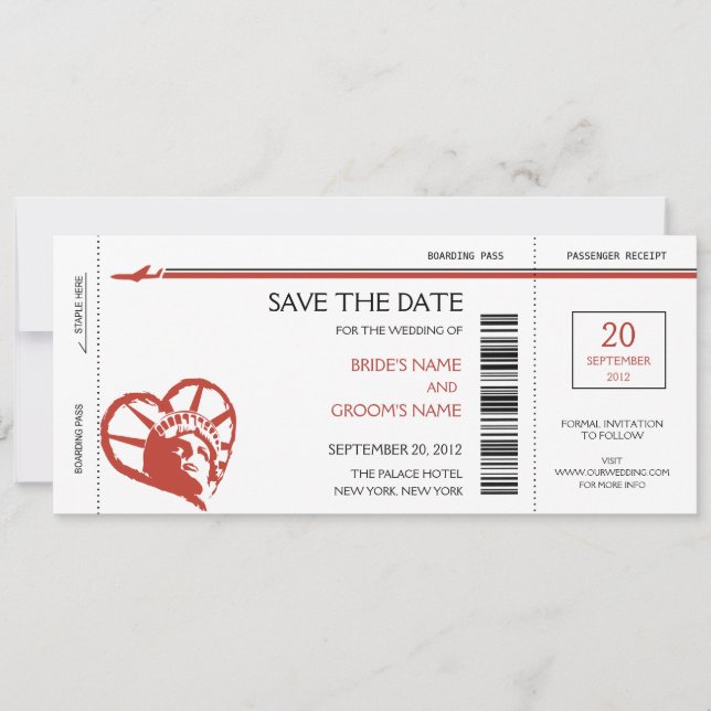 Save The Date New York Boarding Pass Enregistrer la date Invitat (Devant)