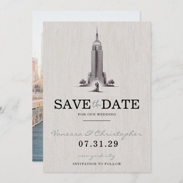 Save The Date New York City Bride & Groom Enregistrer La Date (Devant / Derrière)