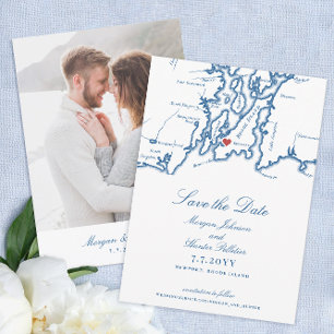 Save The Date Newport Rhode Island Elegant Mariage bleu marine
