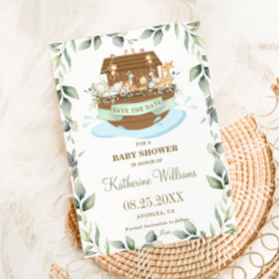 Save The Date Noah's Ark Animaux Baby shower verdoyant Neutre