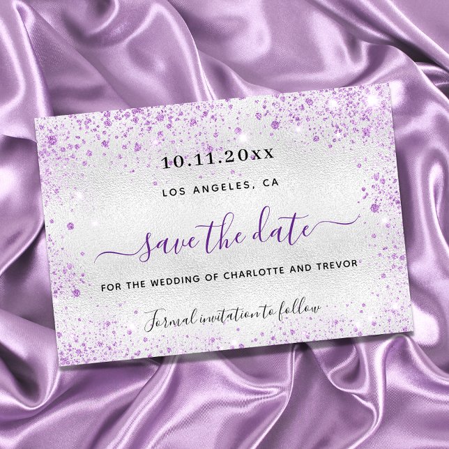 Save The Date Noces argent violet scintillant élégant (Créateur téléchargé)