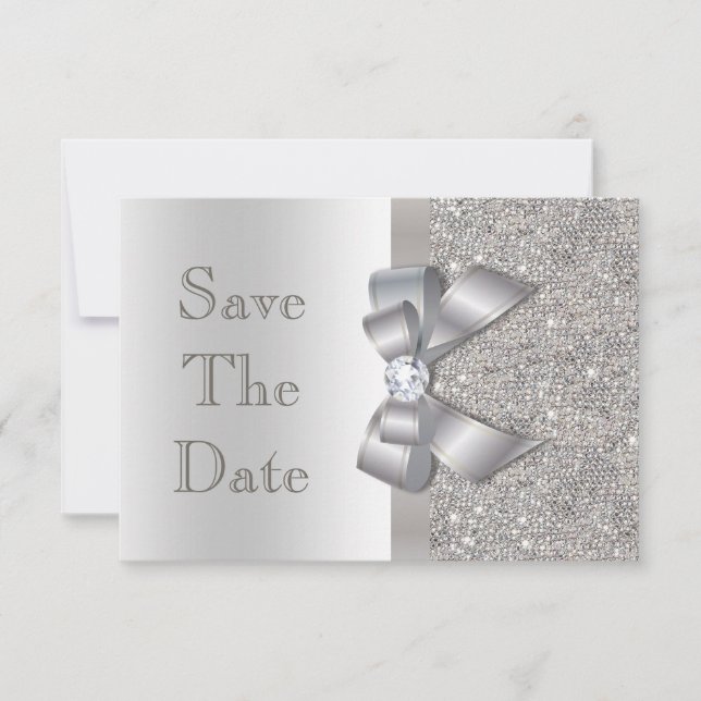 Save The Date Noces argentées Faux nœud et diamants Enregistrer  (Devant)