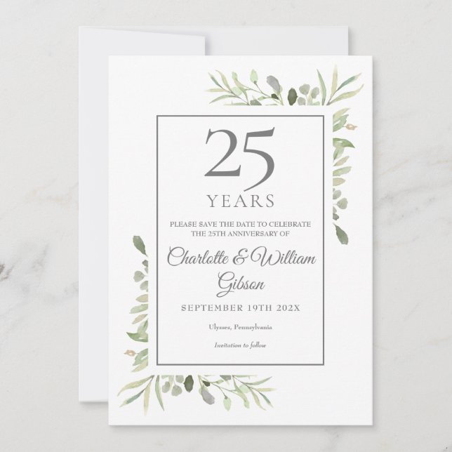 Save The Date Noces d'argent 25 ans de mariage verdure  (Devant)