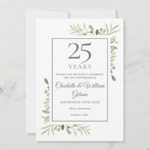 Save The Date Noces d'argent 25 ans de mariage verdure 