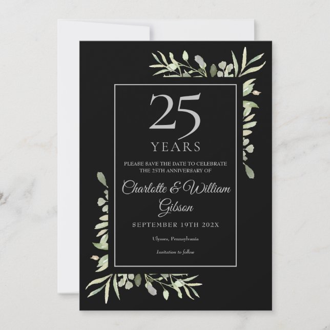 Save The Date Noces d'argent 25 ans Fleurs verdoyantes (Devant)