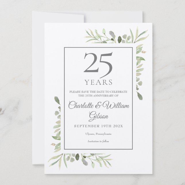 Save The Date Noces d'argent Rustique 25ème Anniversaire de Mari (Devant)