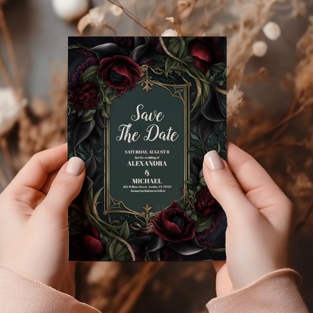 Save The Date Noces gothiques Halloween aux roses rouges (Créateur téléchargé)