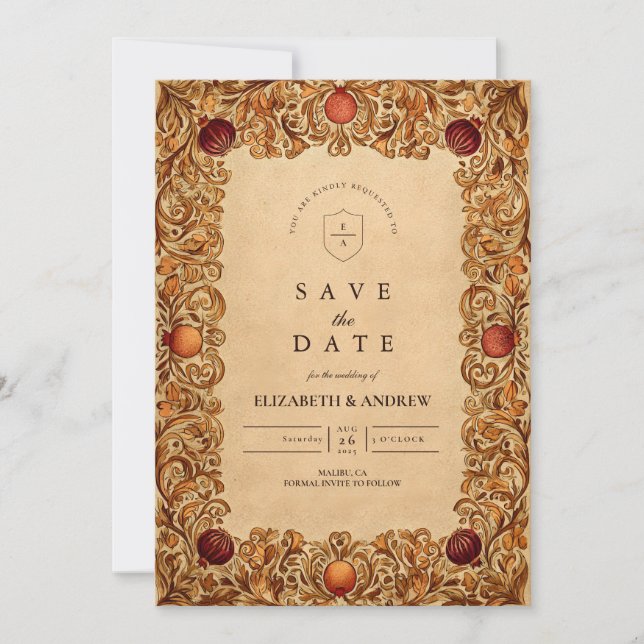 Save The Date Noces Grenade Feuillage d'Automne (Devant)