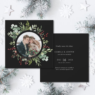Save The Date Noël botanique Mariage d'hiver Carré Noir