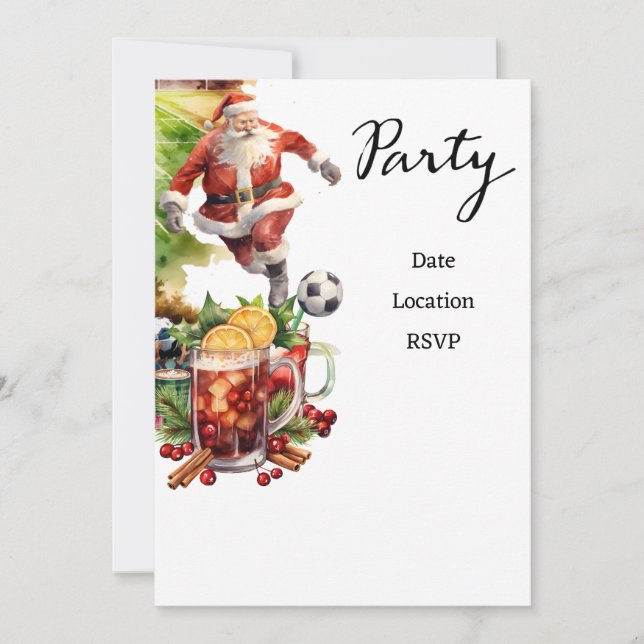 Save The Date Noël de football avec le Père Noël jouant au ballo (Devant)