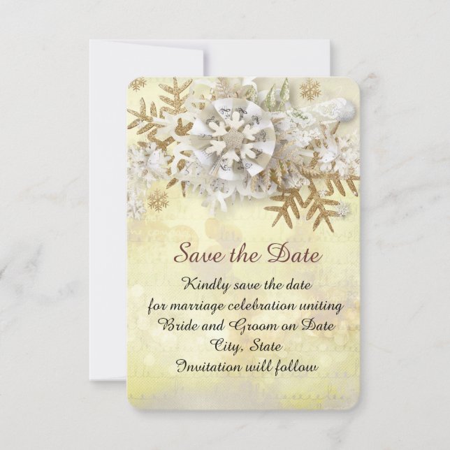 Save The Date Noël Elegant Gold Snowflakes Économisez la date (Devant)
