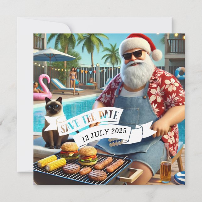 Save The Date Noël en juillet Pool Party avec le Père Noël Invi (Devant)