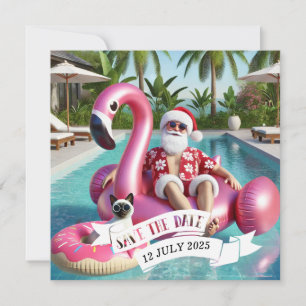 Save The Date Noël en juillet Pool Party avec le Père Noël Invi