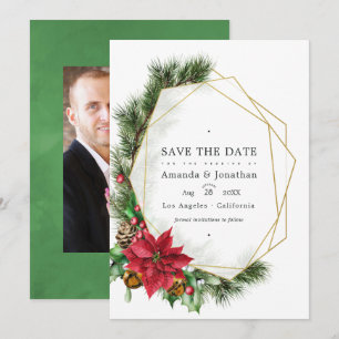 Save The Date Noël floral aquarelle géométrique de mariage