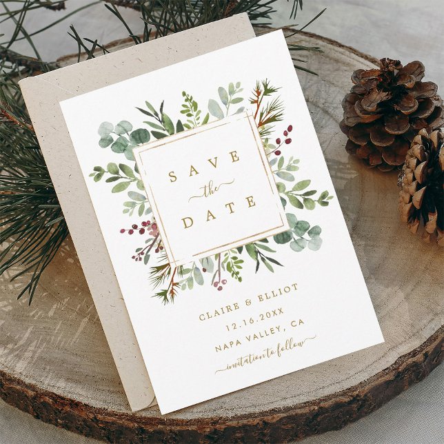 Save The Date Noël Mariage Végétal Botanique Or  (Créateur téléchargé)