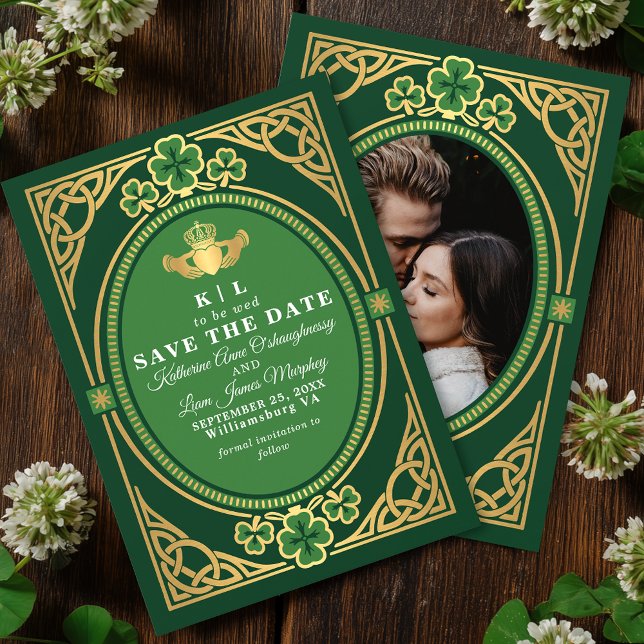 Save The Date Nœud celtique Claddagh Trèfle Mariage Vert  (Créateur téléchargé)