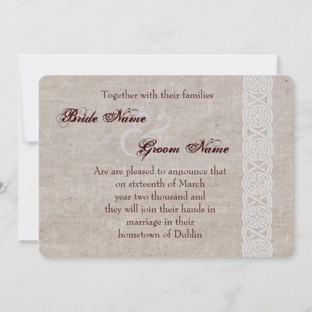 Save The Date Noeud celtique sur burlap rustique irish tradition (Devant)