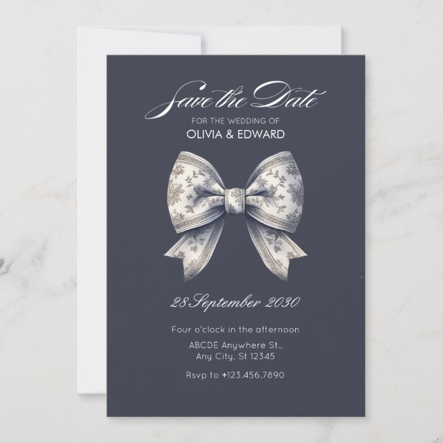 Save The Date Nœud décoratif gris mariage (Devant)