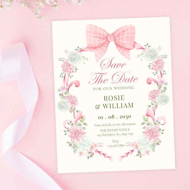 Save The Date Nœud floral pastel élégant  (Créateur téléchargé)