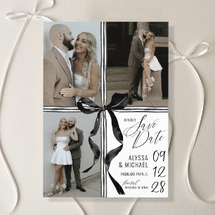 Save The Date Nœud noir à l'aquarelle élégant Mariage multi-phot