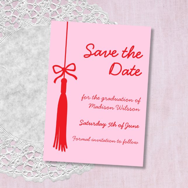 Save The Date Noeud papillon rose et rouge Coquette Promotion 20 (Coquette Bow Pink & Red Class of 2025 Graduation Save The Date)
