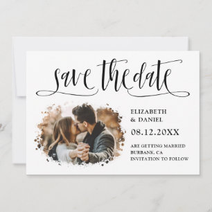 Save The Date Noir Blanc Calligraphie Mariage 2 Splatter Photo