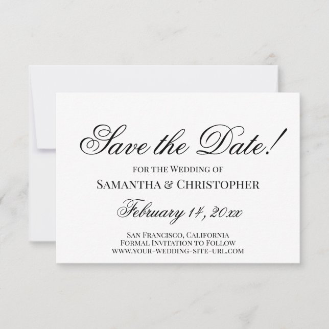 Save The Date Noir & Blanc Classique Simple Mariage Élégant (Devant)