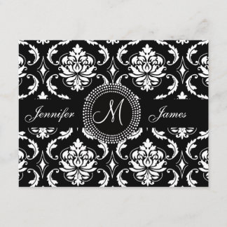 Save The Date Noir Blanc Damas Monogramme Jaune Enregistrer la d