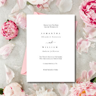 Save The Date Noir Blanc Élégant Minimaliste Simple Traditionnel