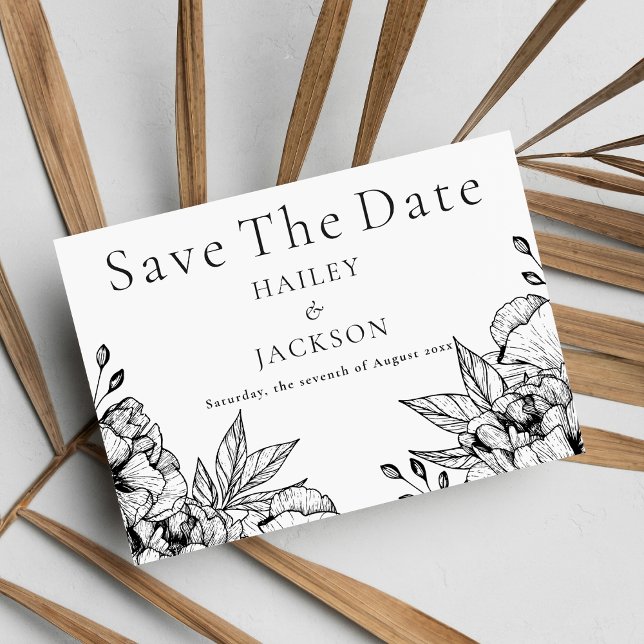 Save The Date Noir blanc élégant romantique floral Enregistrer l (Black white elegant romantic floral Save The Date)