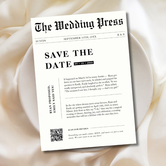 Save The Date Noir Blanc Elle A Dit Oui Mariage Style Journal (Créateur téléchargé)