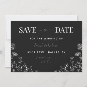 Save The Date Noir Blanc   Fleur sauvage Drake Nature Feuilles A