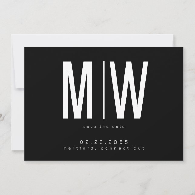 Save The Date Noir & Blanc Grand Monogramme Mariage Enregistrer  (Devant)
