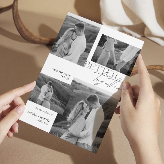 Save The Date Noir & Blanc moderne 4 Mariage de typographie phot (Créateur téléchargé)