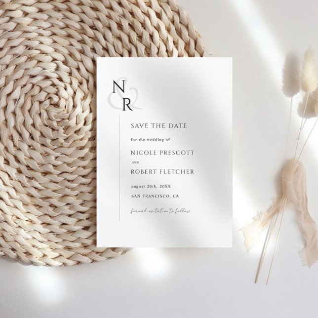 Save The Date Noir & Blanc Moderne Élégant Mariage Monogramme (Créateur téléchargé)