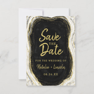 Save The Date Noir Blanc & Or Géode Agis Slice Marbre Moderne