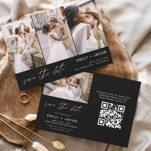 Save The Date Noir blanc QR Code moderne Enregistrer la date 4 P