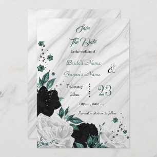 Save The Date noir blanc turquoise marbre gris floral enregistre