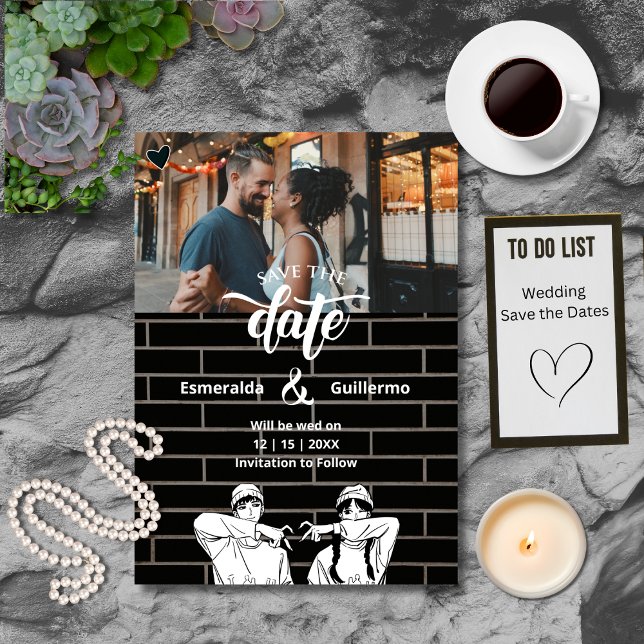 Save The Date Noir Blanc Unique Amusant Simple Mignon Anime Mari (Créateur téléchargé)