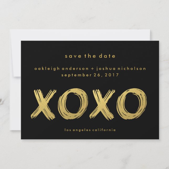 Save The Date Noir d'or chic | Photo XOXO Enregistrer la date (Devant)
