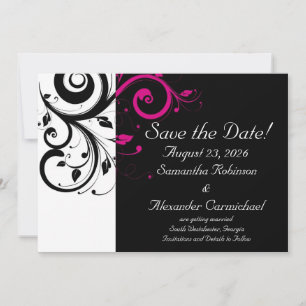 Save The Date Noir et blanc avec accent de tourbillon magenta