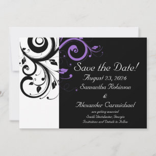 Save The Date Noir et Blanc avec Accent de Tourbillon Violet