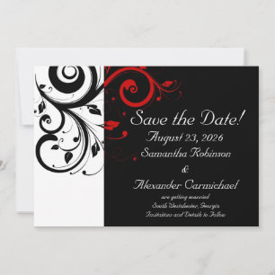 Save The Date Noir et blanc avec tourbillon rouge inversé